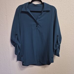 SHEIN Teal Button-Up Blouse